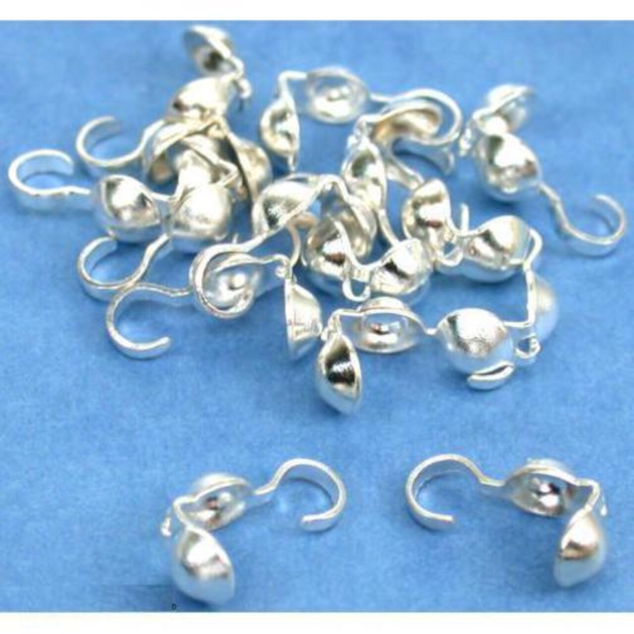 15 Bead Tips Clamshell Silver Plated Bead Stringing Parts